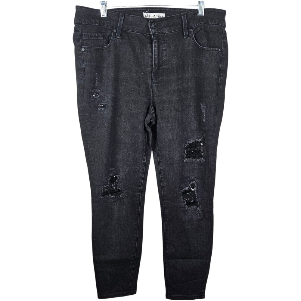 Artisan NY Distressed Sequin Detail Black Wash Denim Jeans‎ Size 10